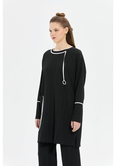 Biye Detaylı Pantolonlu Takım Siyah Siyah