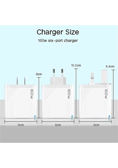 160w Çok Bağlantı Noktalı Usb Şarj Aleti Hızlı Şarj Tipi C Telefon Şarj Uk White 1 Adeat
