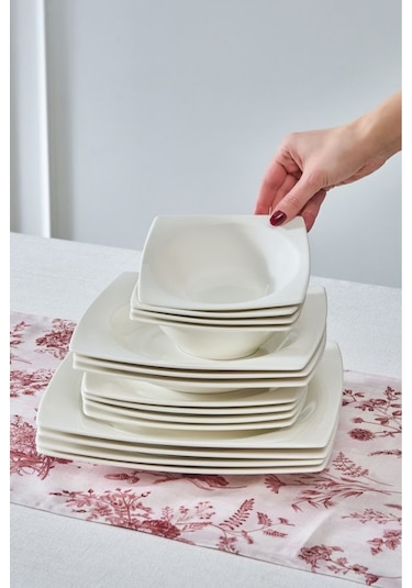 Karaca  Square Bone Mensa 24 Parça 6 Kişilik Yemek Takımı Beyaz