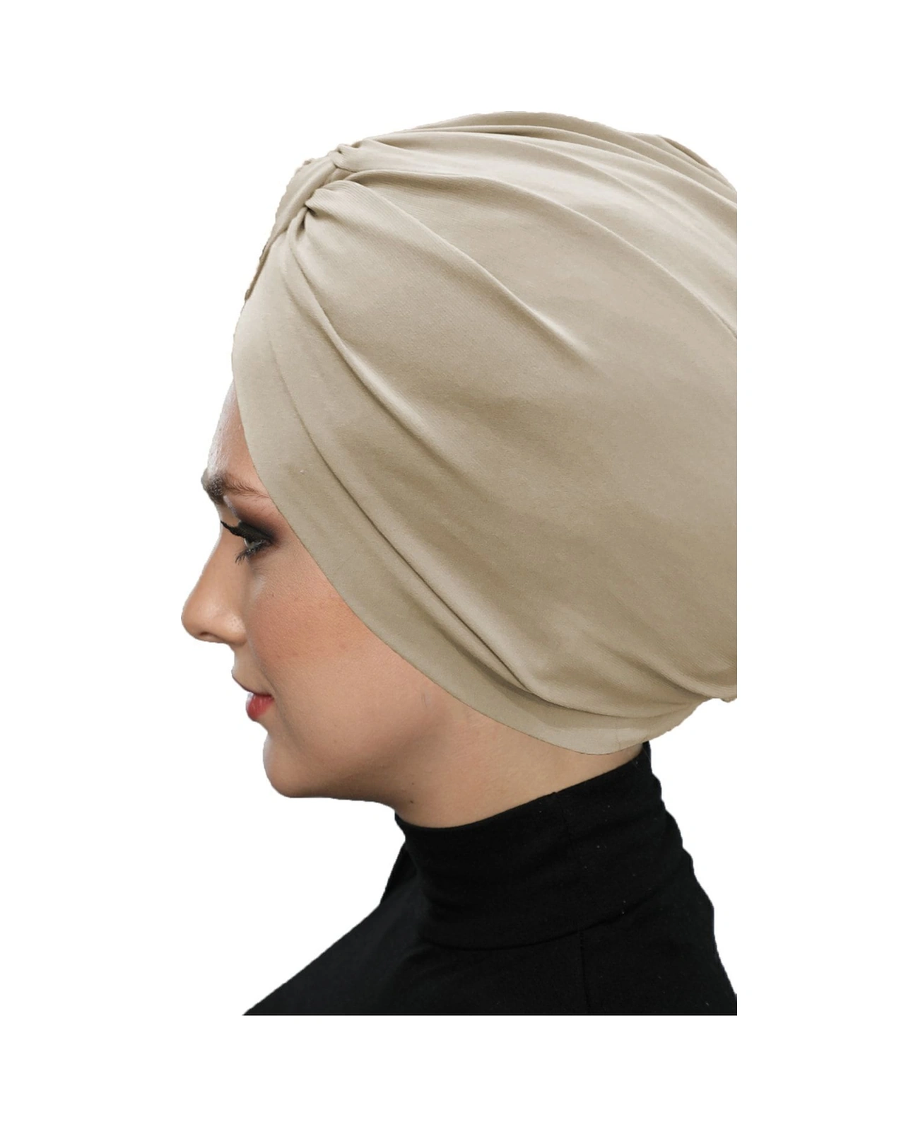 Çapraz Kancalı Bej Hazır Türban Tesettür Dış Ve Havuz Bonesi Bej