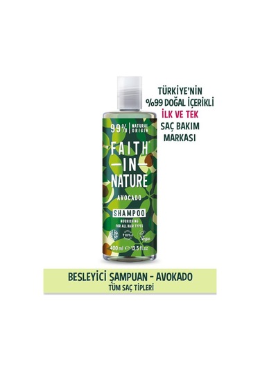 Faith in Nature %99 Doğal Besleyici Şampuan Avokado Tüm Saç Tipleri İçin 400 ML