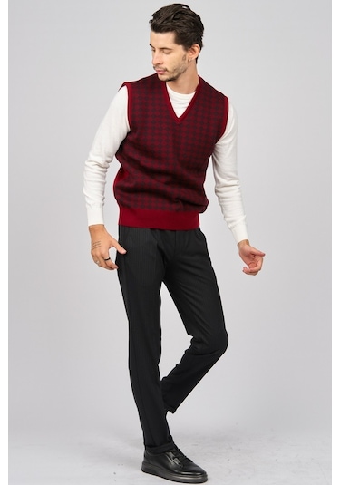 Pave Erkek Desenli Yünlü Süveter 4539011 Bordo-Bordo