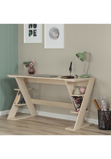 Pasific Home Lungo Raflı Çalışma Masası, Ofis Masası, 60X140 Cm, Meşe