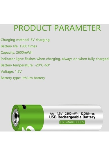 Maoyaya Hallow E15493-4 C Tipi Pil Bağlantı Noktası Şarj Edilebilir Aa Pil 4 Adet,