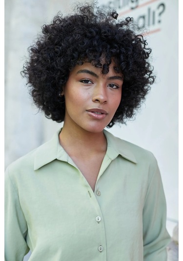 Kadın Likrasız Modal Kumaş Uzun Kol Hafif Kısa Gömlek-yağ Yeşili YAĞ YEŞİLİ