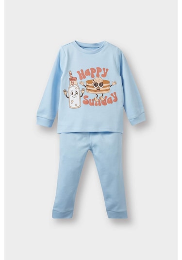 Defacto Erkek Bebek Pijama Takımı Baskılı Uzun Kollu Üst Uzun Alt F0547a525aube415 Mavi