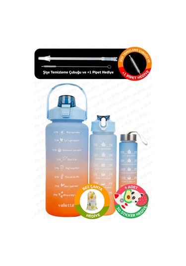 Valletta Eldorado 3lü Set Motivasyonel Su Matarası Mavi