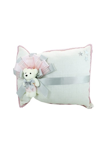 Süslebabypartystore Takı Yastığı, Keten Kumaş Pembe & Gümüş Gümüş - Pembe