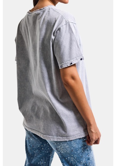 Itsbasic Kadın Antrasit S6-13 Oversize New York Baskılı T-shirt