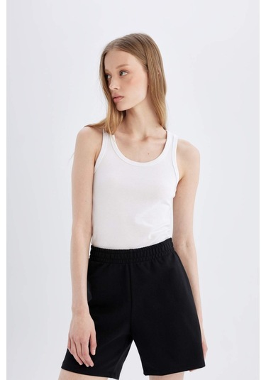 Defacto Slim Fit Dar Kesim U Yaka Basic Düz Ribana Atlet C9826axnswt34 Beyaz