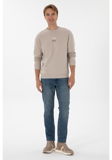 U.S. Polo Assn. Erkek Comfort Fit Bisiklet Yaka Taş Basic Sweatshirt 50313760-VR049