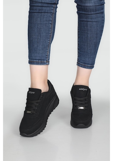 Konfores 1662 Anatomik Tabanlı Fermuarlı Bayan Sneakers Siyah Nubuk Siyah