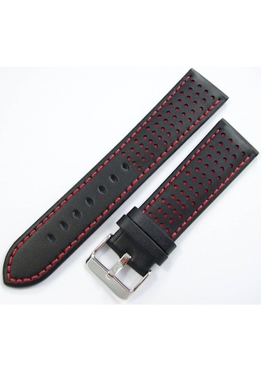 Bizon Deri Saat Kayışı 22Mm Kordon Siyah 1. Kalite Spor Kırmızı