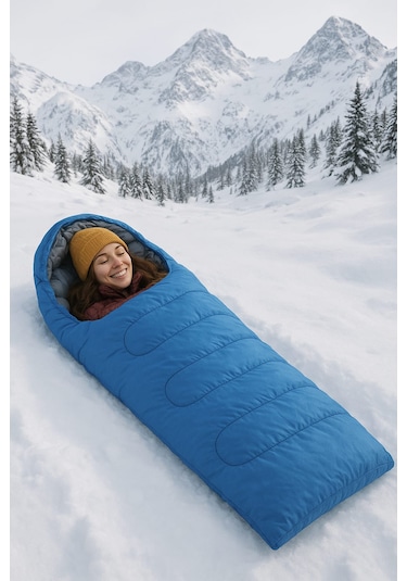 -25 C Su Geçirmeyen Piknik/kamp/tatil Uyku Tulumu Mavi Gri - Mavi