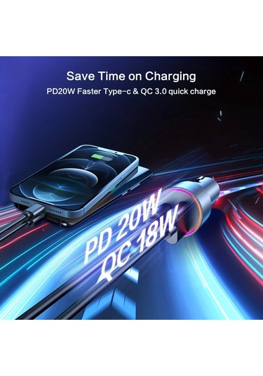 Honeybeeshop Standart Araç Kablosuz 53 Teleskopik Çift Usb Şarj Cihazı Eller Serbest Arama Pd30 Qc30 Desteği