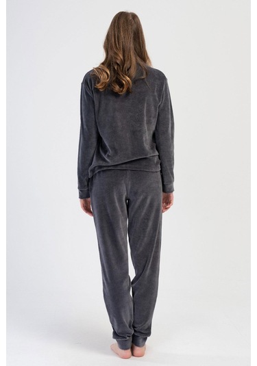 Kadın Kadife Uzun Kol Füme Pijama Takım C6t9n0o304 001