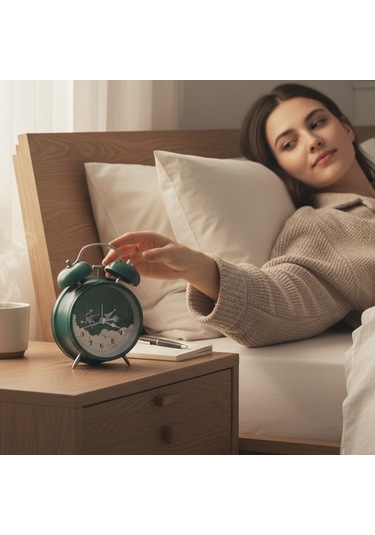 Astronot Tasarımlı Kırmızı Masa Üstü Büyük Boy Alarmlı Çalar Saat Yeşil