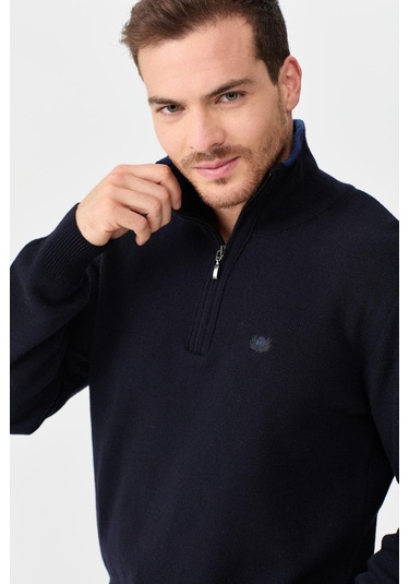 Erkek Fermuarlı Yaka Klasik Yün Kazak Y.a Lacivert Y.a Lacivert