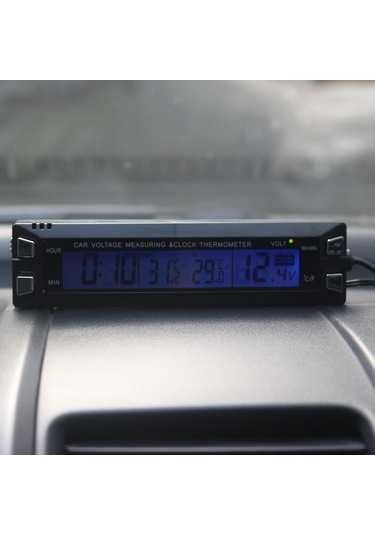 Çok Fonksiyonlu 3'ü 1 Arada Araba Dijital Saat Gerilim Sıcaklık Ölçer Termometre Voltmetre, İki Arka Işık Rengi Ec30