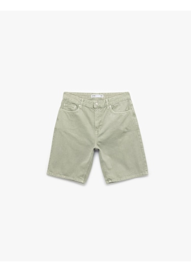 Koton Normal Bel Pamuklu Cep Detaylı Bermuda Loose Fit Jean Şort Haki 5sam40121nd Haki
