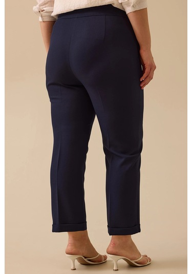 Galaxi Kadın Büyük Beden Beli Büzgülü Duble Paça Pantolon 4027 Lacivert Lacivert