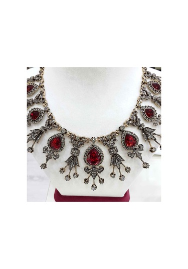 Elmas Montür Yakut Kırmızı Damla Gerdanlık Pembe