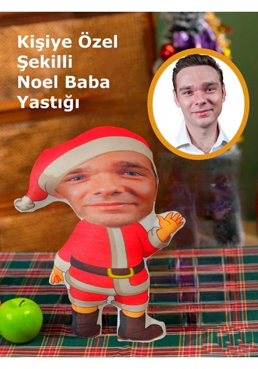 Kişiye Özel Noel Baba Yılbaşı Tasarımlı Şekilli Yastık Çok Renkli