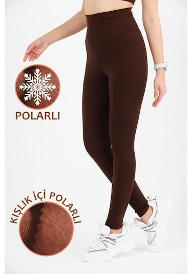 Kadın Kışlık Içi Polarlı Yüksek Bel Toparlayıcı Tayt Lacivert Curve High Waist Fleece Winter 1032 Koyu Kahve