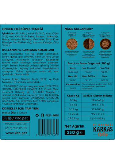 Kito Fresh Levrek Etli Taze Yetişkin Köpek Yemeği 250 G