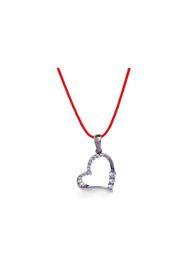 925 Ayar Gümüş Kırmızı İp Işıltılı Kalp Tasarım Kadın Choker Kolye 10 Gümüş