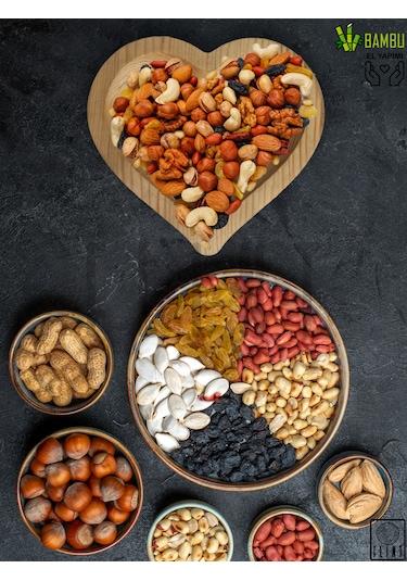 Bambu Ahşap Çerezlik Lokumluk Sunumluk 3 Parça Dekoratif Tabak