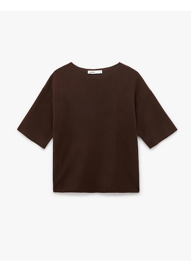Koton Regular Fit Kısa Kollu Bisiklet Yaka Basic Tişört Kahverengi 6sak50197ek Kahve