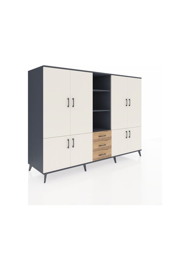 Kronos Dolap 11 Raflı 3 Çekmeceli 8 Kapaklı 220x59x163 Antrasit-a Antrasit-aytaşı/çam