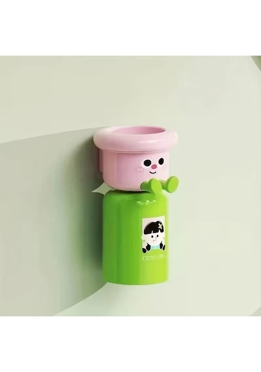 Elmpaly Yeşil Duş Düzenleyici Yapışkanlı Diş Fırçası Askısı Ağız Çalkalama Kabı Yeşil