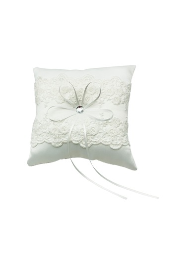 Symbee Düğün Yüzük Yastığı - Beyaz Saten, Askı Ve Dantel İle 20x20cm, 96g Ağırlık Beyaz