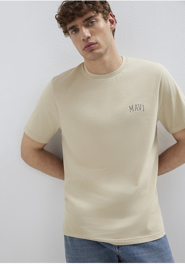 Mavi - Mavi Logo Baskılı Bej Tişört 0611714-70325 Bej