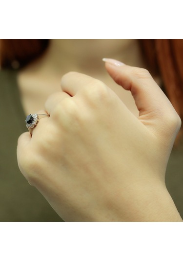 Lova Pırlantalı Oval Safir Anturaj Yüzük - 1050246