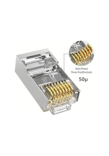 Koodmax 100 Adet - 50u 50 Micron Gold Plated Cat6 Rj45 Metal Konnektör Ethernet Kablo Ucu Jack Jak