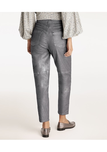 Yargıcı Kesik Detaylı Yüksek Bel Düz Kesim Pantolon Gümüş