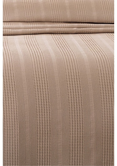 Tek Kişilik İki Renkli Kopanaki Dantelli Petek Pike - Waffle Dokuma -160x230 Cm-kapuçino Cappuccıno Cappuccino