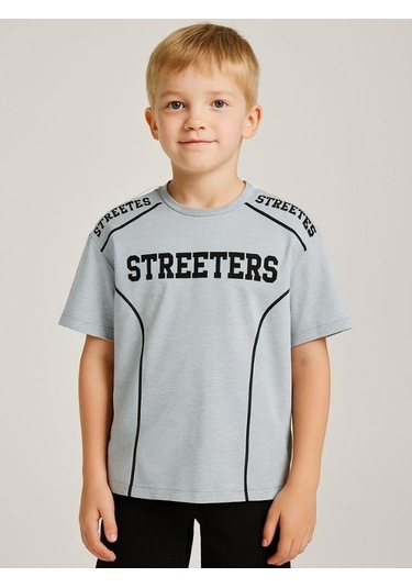 Çocuk Streeters Yazılı Pamuklu Oversize T-shirt-16015 Gri