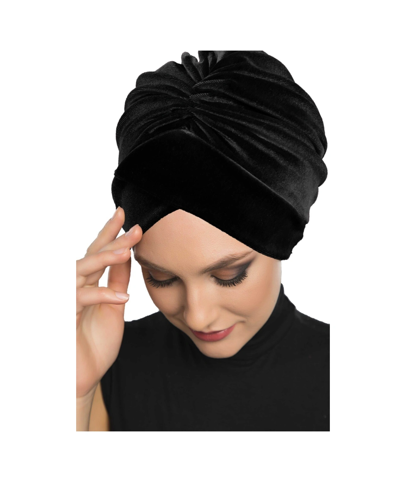 Kadife Kardelen Astarlı Siyah Hazır Türban Tesettür Bone Siyah