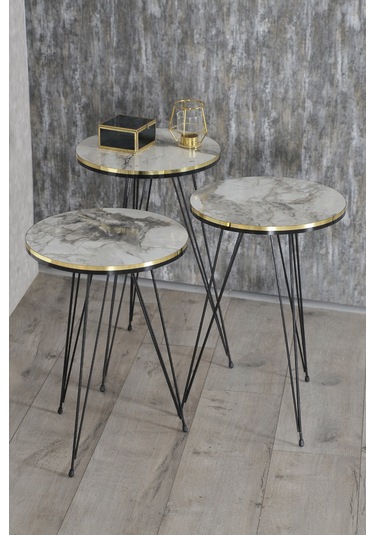 Zigon Sehpa Siyah Tel Ayak Çift Altın Efes