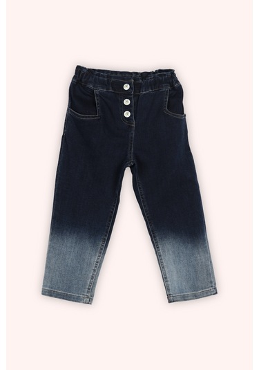 Panço Kız Çocuk Çıt Çıt Detaylı Denim Pantolon Lacivert
