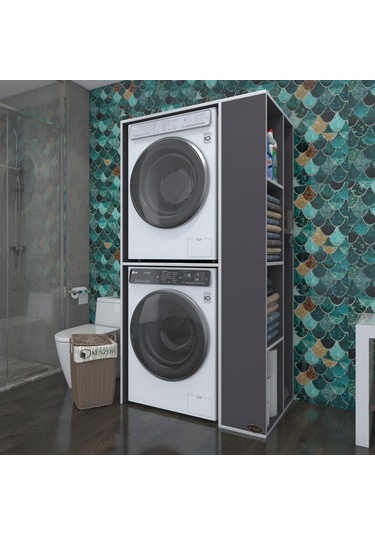 Kenzlife Çamaşır-Kurutma Makinesi Dolabı Demyan Gri 180*090*60 Banyo Kapaksız Arkalıksız Çok Renkli