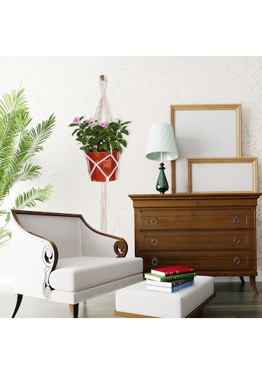 Geeroyoo Makrome Bitki Askısı - 80-85cm Pamuk İp Dekoratif Saksı Askısı İç/dış Mekan