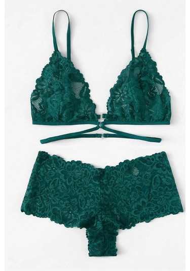 Kadın Yeşil Özel Şık Sütyen Külot Takımı Yeşil