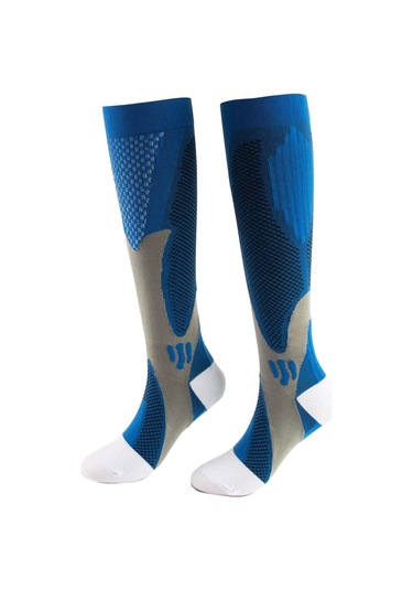 Xindoker Erkek Kadın Spor Kompresyon Çorapları - Yürüyüş, Koşu, Yoga İçin Ter Emici, Koku Önleyici, Esnek Uzun Bilek Çorap Mavi Mavi