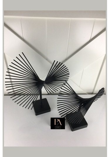 Ganzhoushop Siyah Salon Ve Ofis Dekorasyonu İçin Metal Obje Biblo Aksesuar 2'li Set, Şık Ve Modern Tasarım