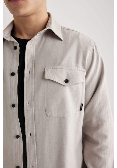 DeFacto Regular Fit Polo Yaka Basic Düz Pamuklu Uzun Kollu Gömlek B2654AX24SPGR302